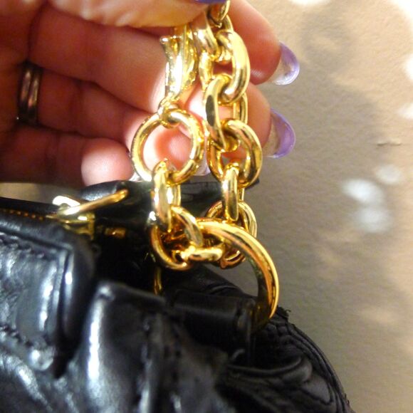 Vintage Y2K Juicy Couture Leather Pull Chain Crossbody Bag - Black/Gold - Picture 8 of 11